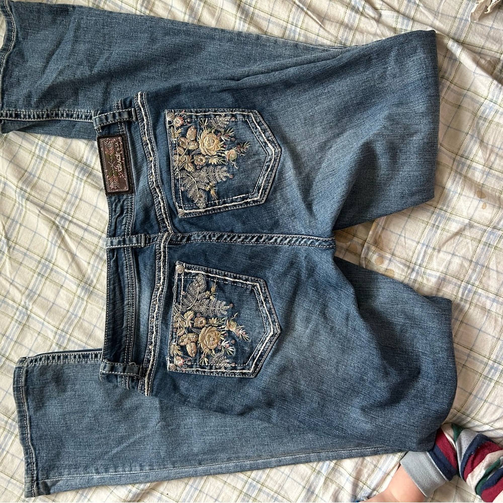 Grace Women's Boot Cut Jeans - Blue with Floral Embroidery
